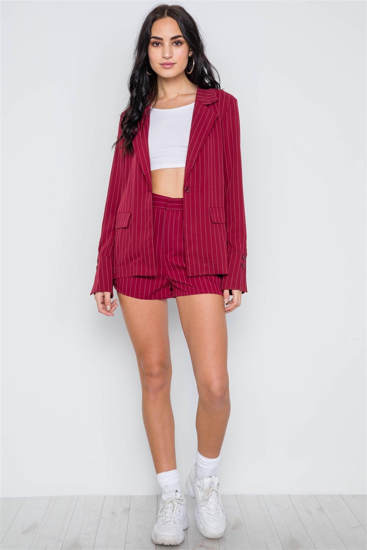 Wine Stripe Side Pockets Relaxed Fit High-Rise Short / 1-2-2-1
