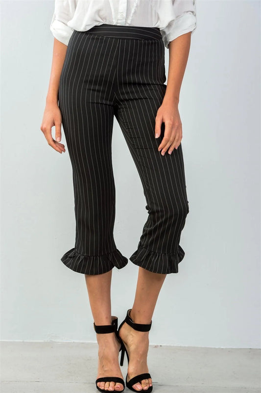 Black Ruffle Hem High Waist Culottes Pants / 1-2-2-1 - Tasha Apparel Wholesale