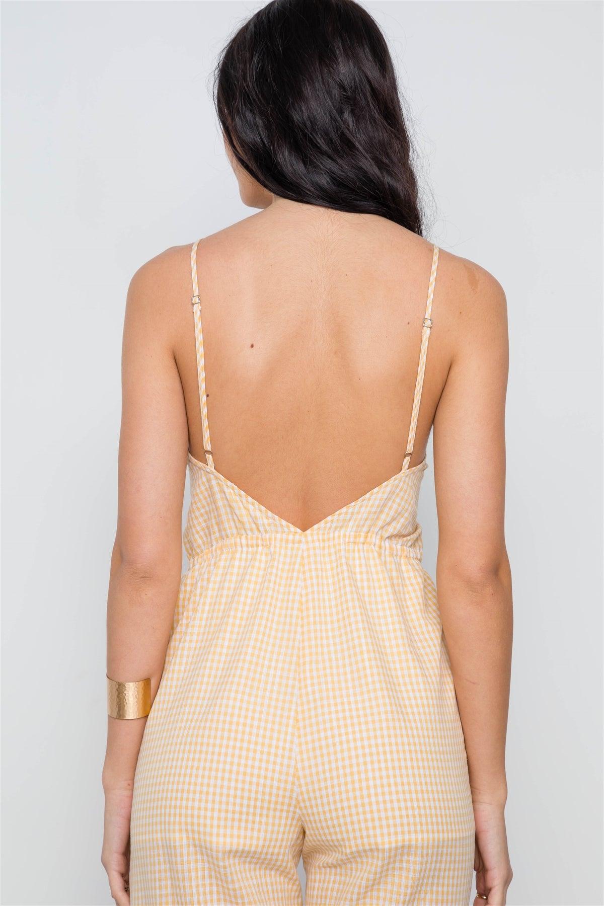 Yellow Cami Strap Gingham Open Back Boho Jumpsuit /1-2-2-1