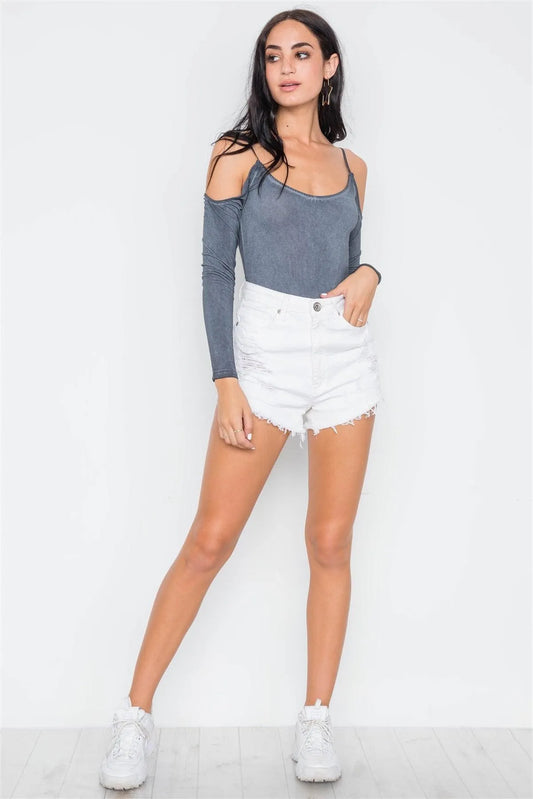 Charcoal Cami Cold Shoulder Bodycon Bodysuit /1-2-1 - Tasha Apparel Wholesale
