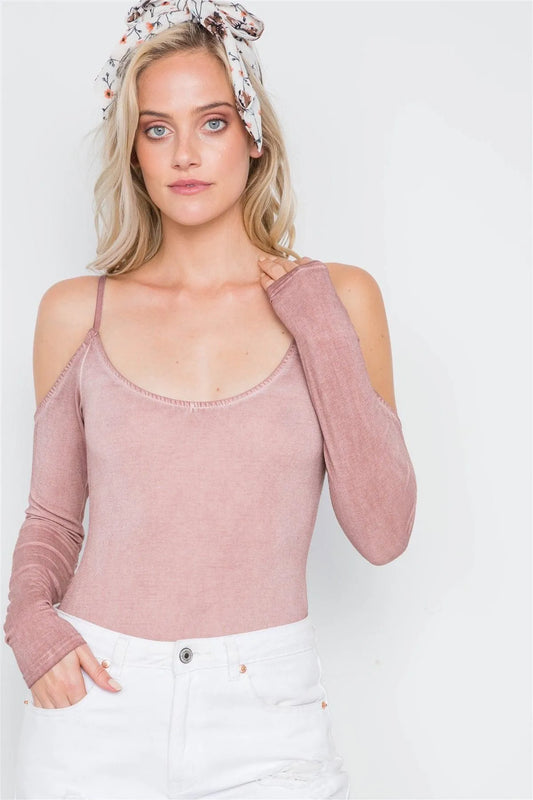 Pink Cami Cold Shoulder Bodycon Bodysuit /1-2-1 - Tasha Apparel Wholesale