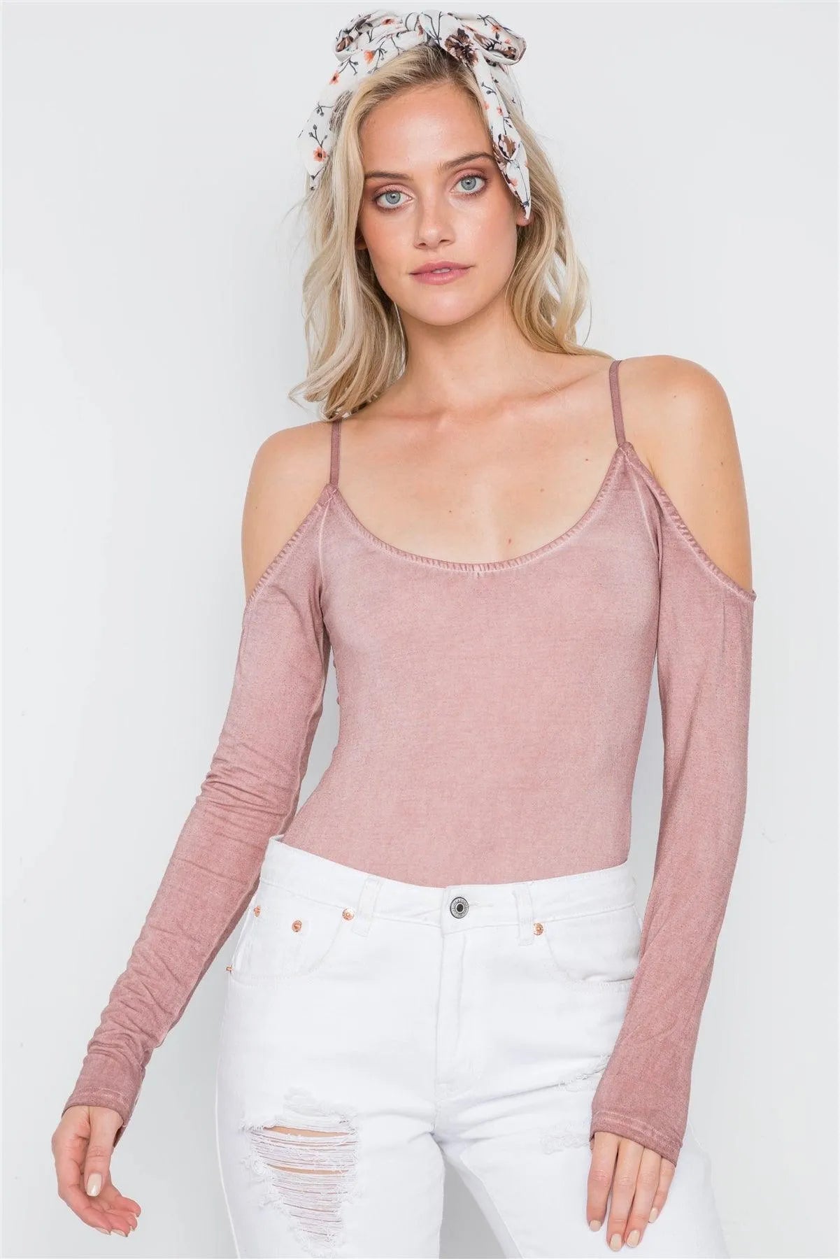 Pink Cami Cold Shoulder Bodycon Bodysuit /3-2-1 - Tasha Apparel Wholesale