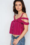 Red Striped Button Down Cut Out Flounce Boho Top / 2-2-1 - Tasha Apparel Wholesale