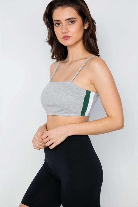 Heather Grey Cami Strap Contrast Crop Top / 1-2-2-1 - Tasha Apparel Wholesale