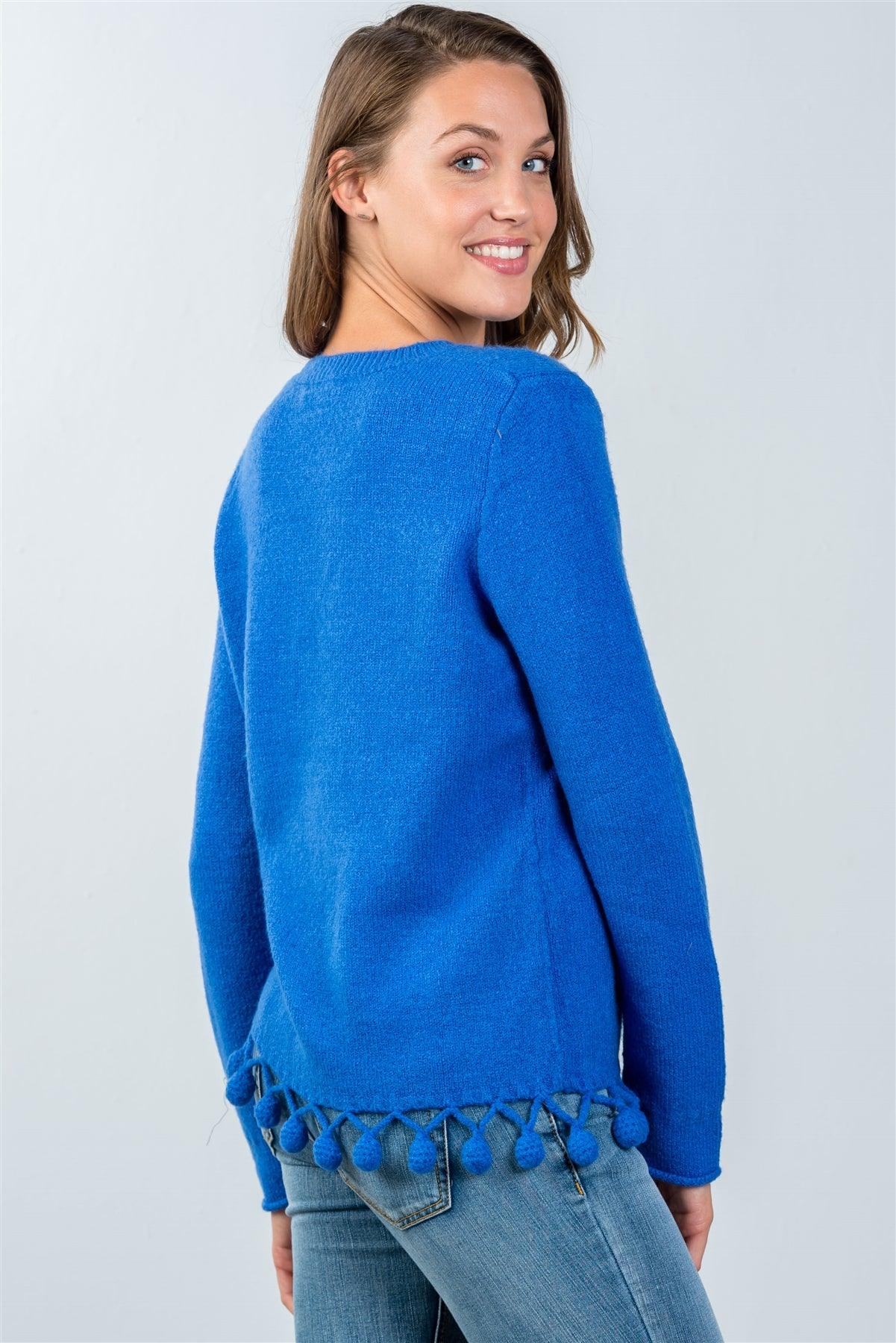 Blue Pom-Pom Hem Sweater / 1-3-5