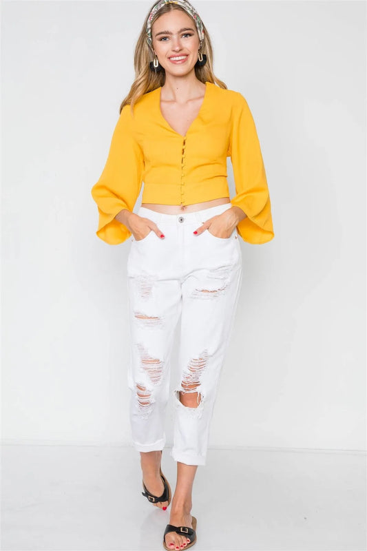 Mango Kimono Sleeve Smocked Crop Top - Tasha Apparel Wholesale