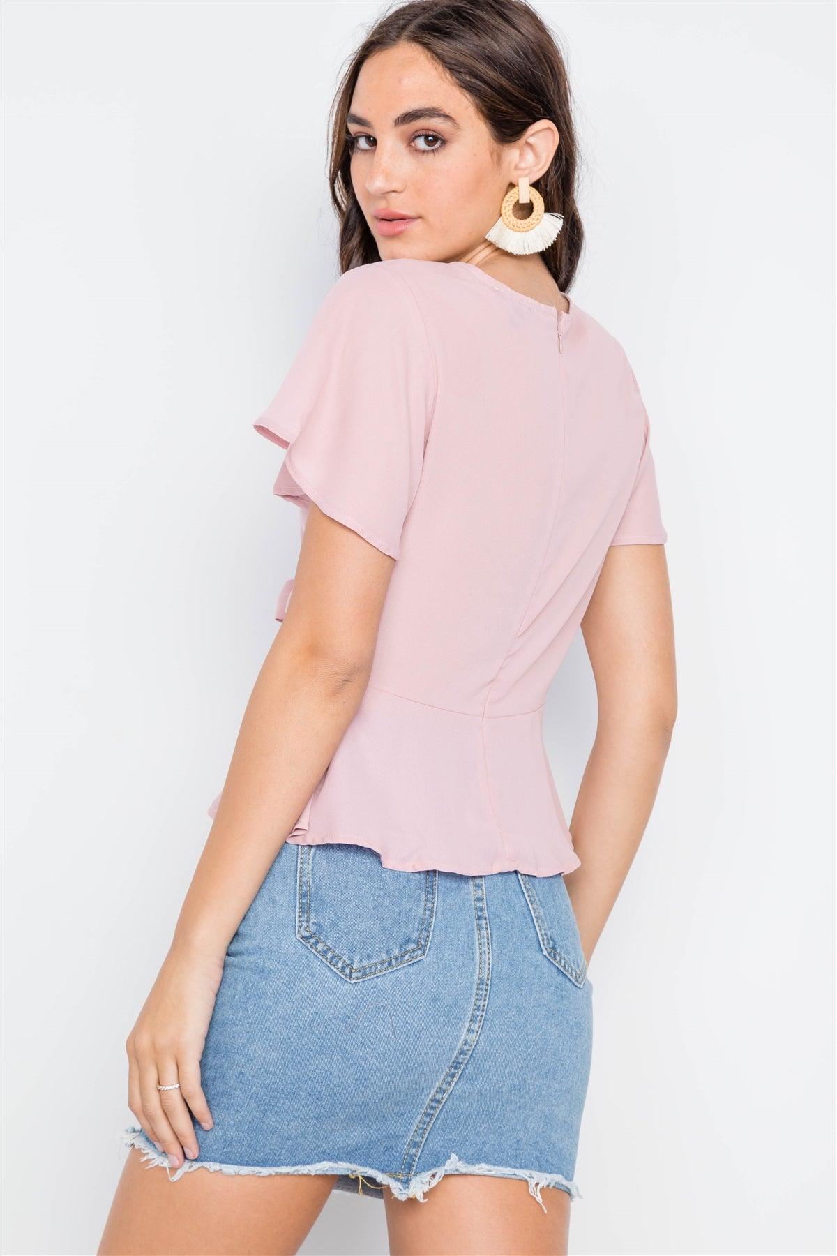 Blush Tie-Front Butterfly Sleeve Chiffon Blouse