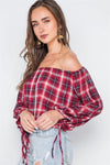 Multi Red Plaid Off-The-Shoulder Top /2-1-1 - Tasha Apparel Wholesale