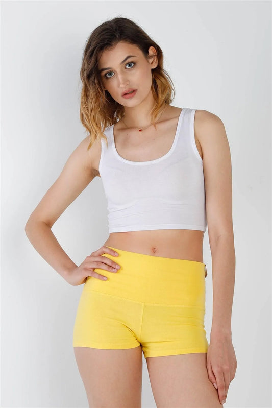 Yellow Cotton High Waist Biker Shorts /2-2-2 - Tasha Apparel Wholesale