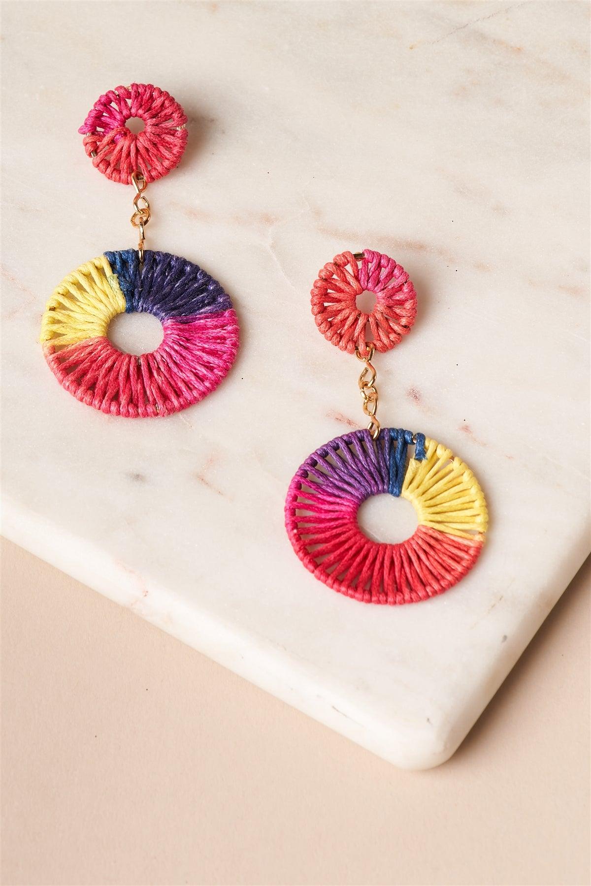 Multi-Colored Ombre Thread Weave Earrings /1 Pair
