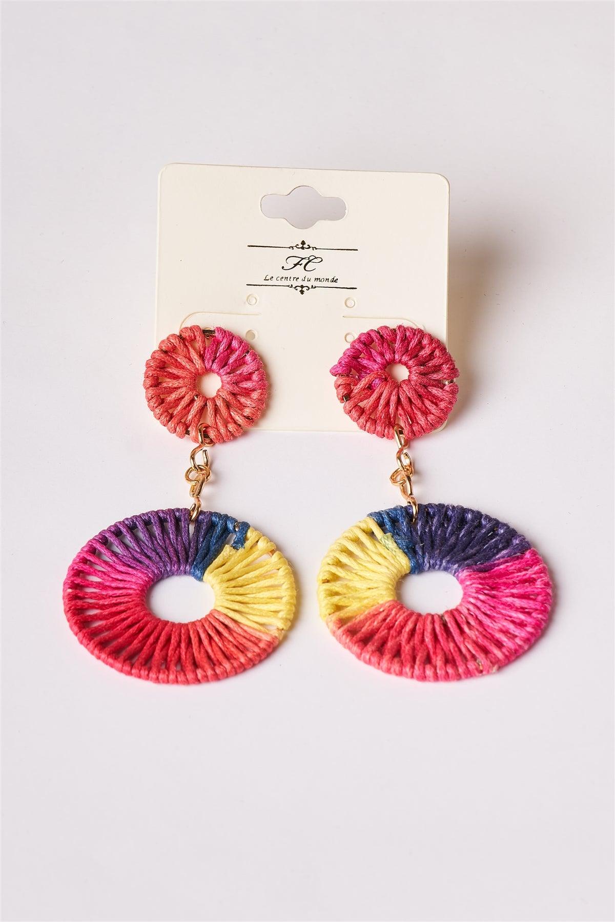 Multi-Colored Ombre Thread Weave Earrings /1 Pair