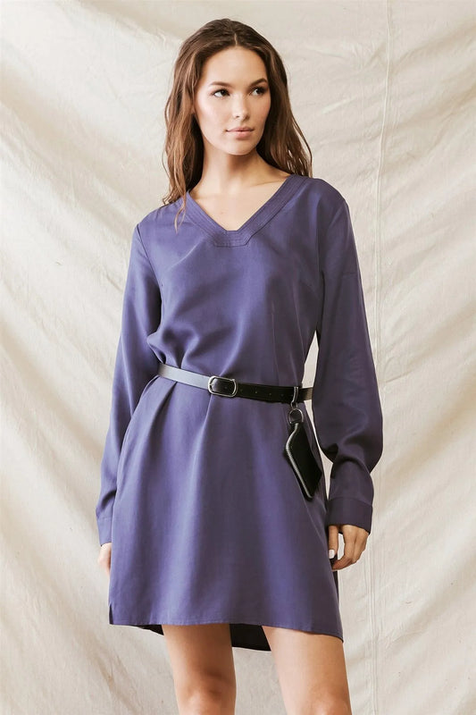 Purple Two Pocket Cuffed Long Sleeve Mini Dress /1-2-2-1 - Tasha Apparel Wholesale