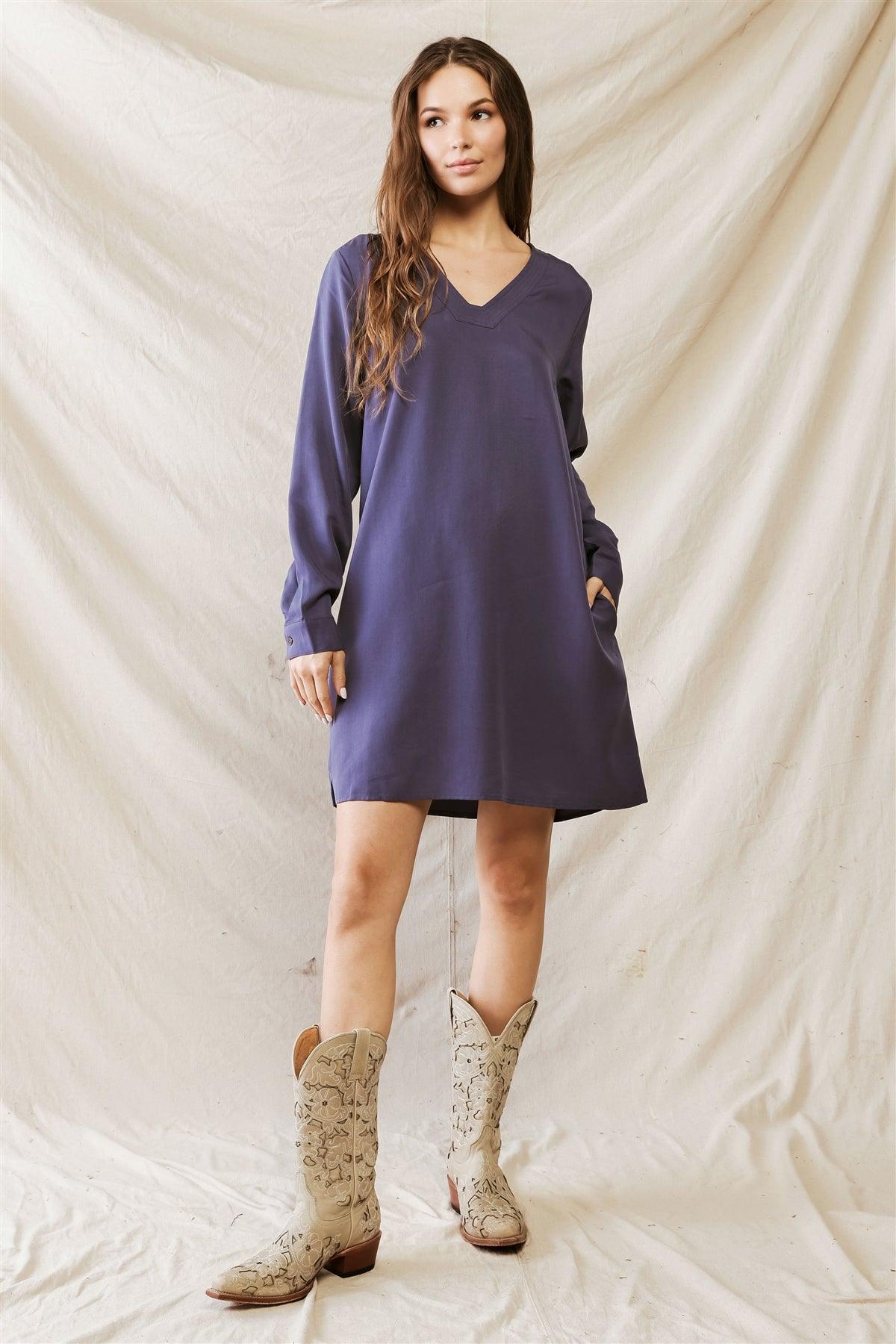Purple Two Pocket Cuffed Long Sleeve Mini Dress /1-2-2-1