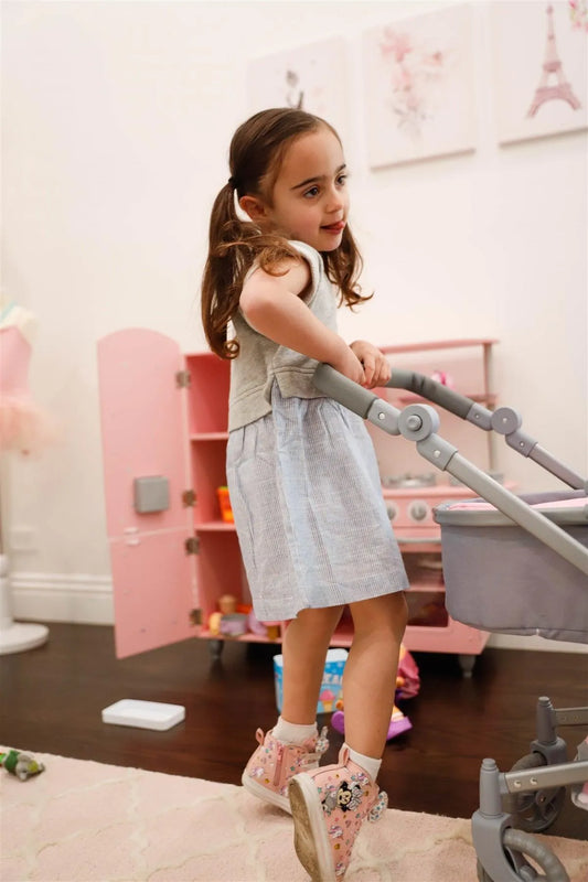 Toddler Girls Heather Grey Cotton & Linen Blend Top & Stripe Hem Dress /2-1-2 - Tasha Apparel Wholesale