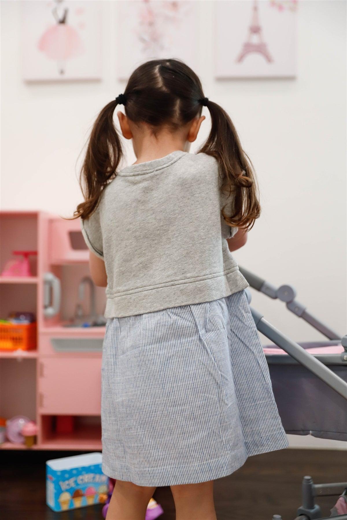 Toddler Girls Heather Grey Cotton & Linen Blend Top & Stripe Hem Dress /2-1-2