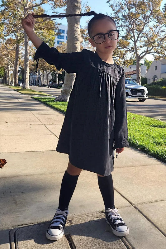 Little Girls Black Cupro & Viscose Blend Ruffle Detail Dress - Tasha Apparel Wholesale