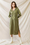 Olive Cotton Material Hooded Long Sleeve Midi Dress /1-2-2-1 - Tasha Apparel Wholesale