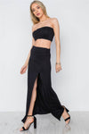 Black Solid Side Slit Mid-Rise Stretchy Maxi Skirt