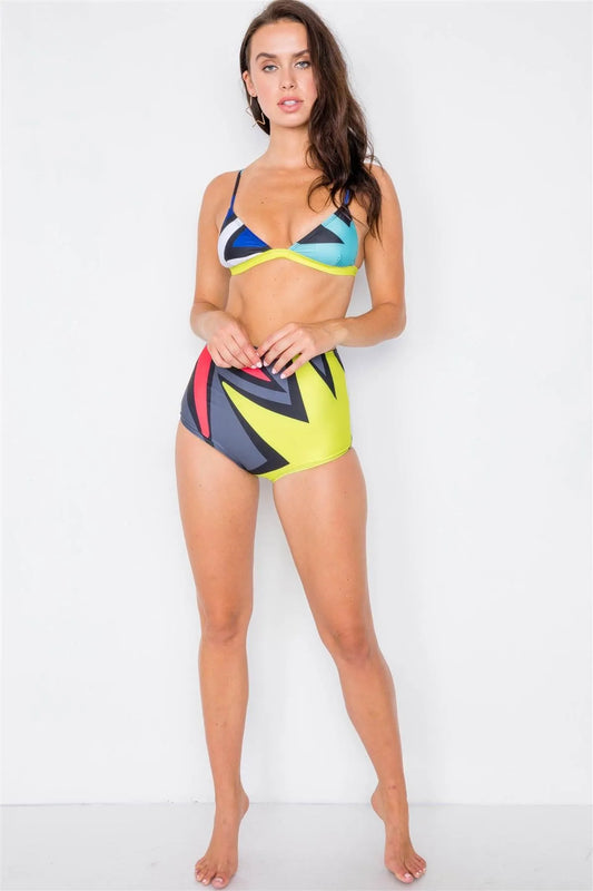 Black Color Block High-Waisted Two Piece Bikini Set /1-1-1-1 - Tasha Apparel Wholesale