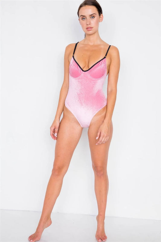 Pink Velvet Cut-Out One Piece Bikini /1-1-1-1 - Tasha Apparel Wholesale