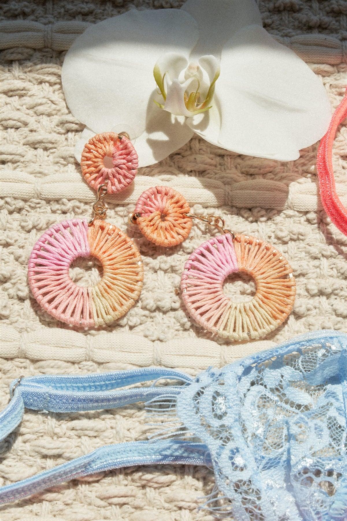 Pink & Orange Ombre Thread Weave Earrings /1 Pair