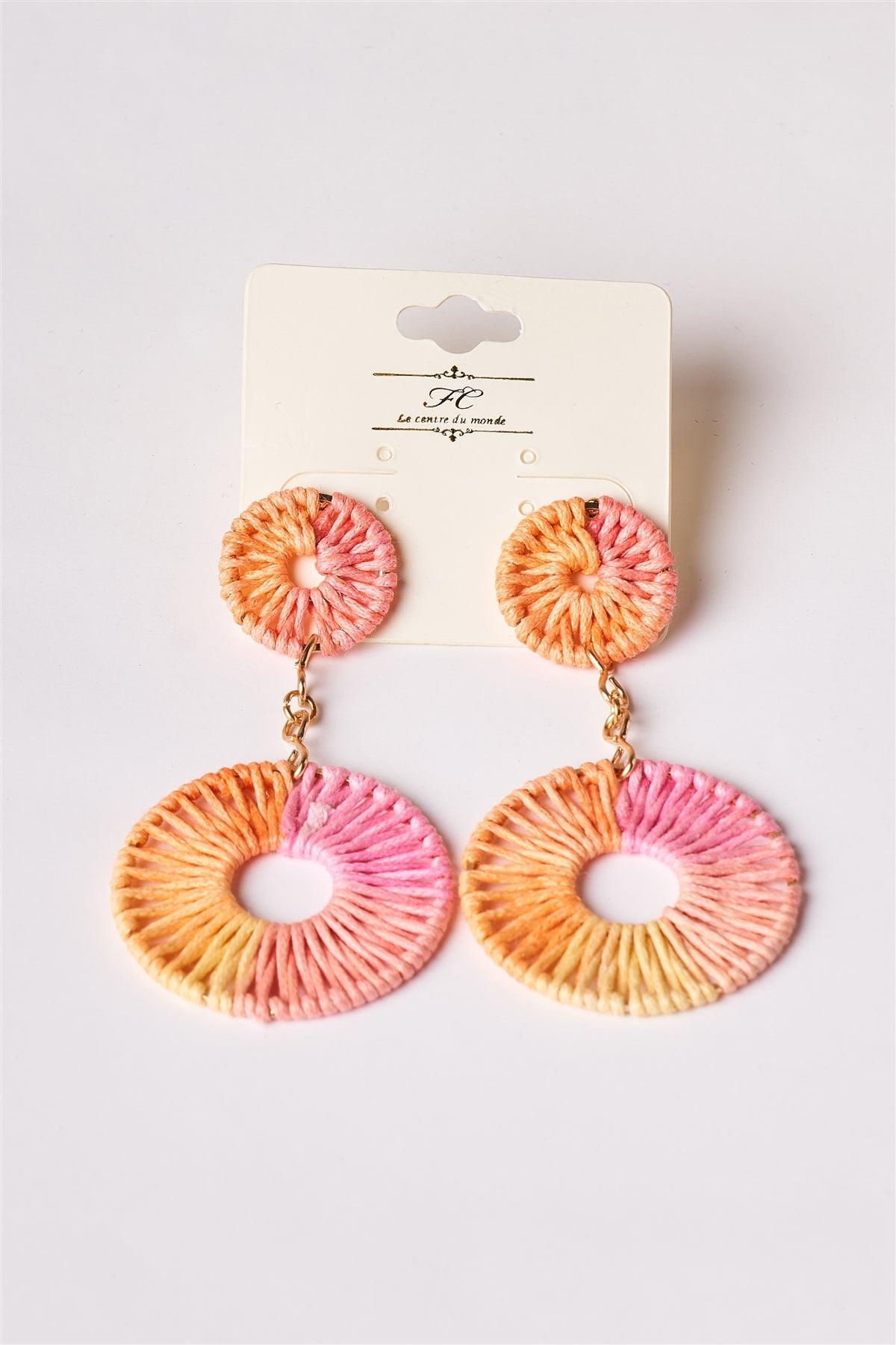 Pink & Orange Ombre Thread Weave Earrings /1 Pair