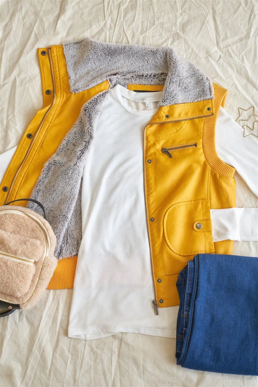 Mustard Funnel Neck Zip-Up Vest - Tasha Apparel Wholesale