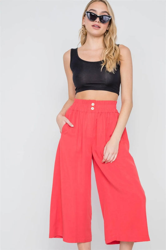 Coral Wide Leg Cropped High-Waist Pants - Tasha Apparel Wholesale