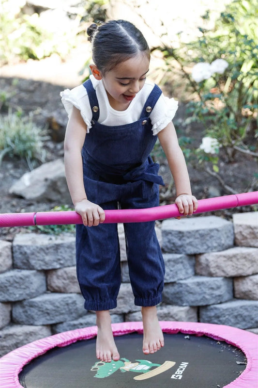 Toddler Girls Navy Corduroy Self-Tie Belt Contrast Button Details Overall /1-1-1 - Tasha Apparel Wholesale