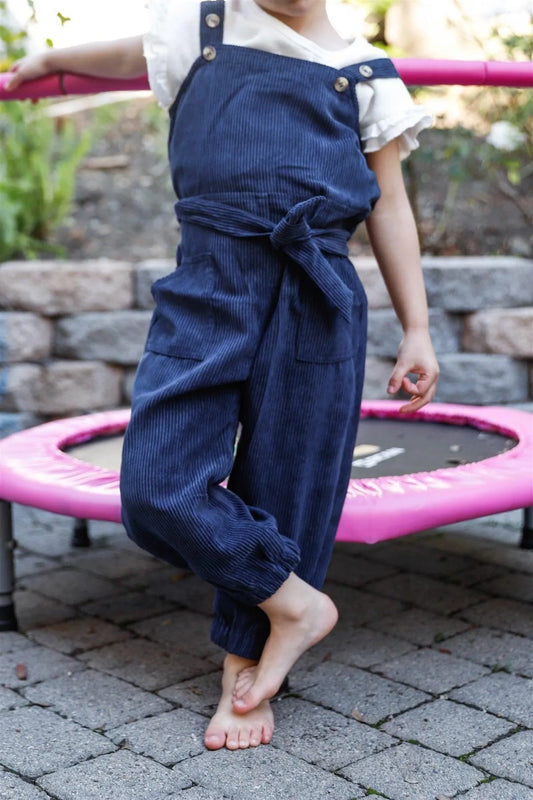 Toddler Girls Navy Corduroy Self-Tie Belt Contrast Button Details Overall /2-2-2-2 - Tasha Apparel Wholesale