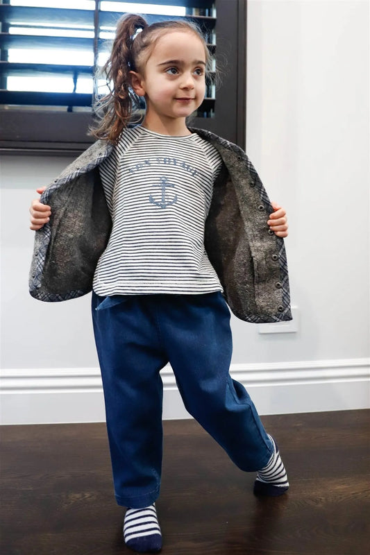 Toddler Girls Indigo Denim Front Tie Detail Pants /2-2-2 - Tasha Apparel Wholesale