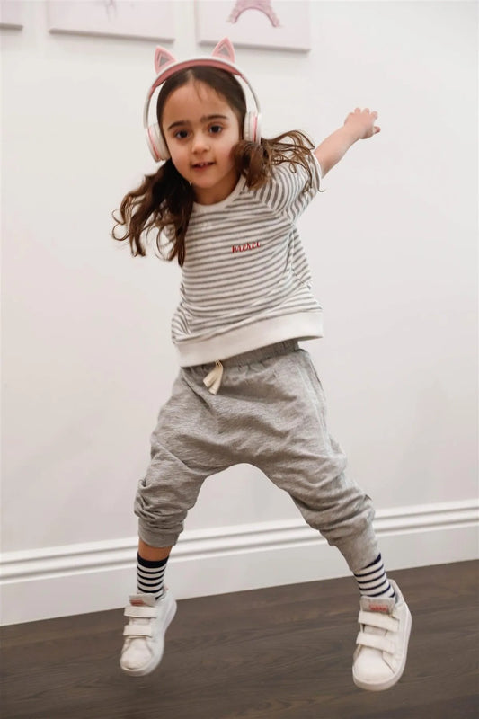 Toddler Girls Heather Grey Cotton Sweatpants /1-1-1-1 - Tasha Apparel Wholesale