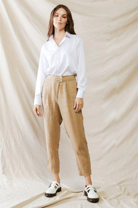 Brown Pleated Wrap High Waist Pants /1-2-2-1 - Tasha Apparel Wholesale