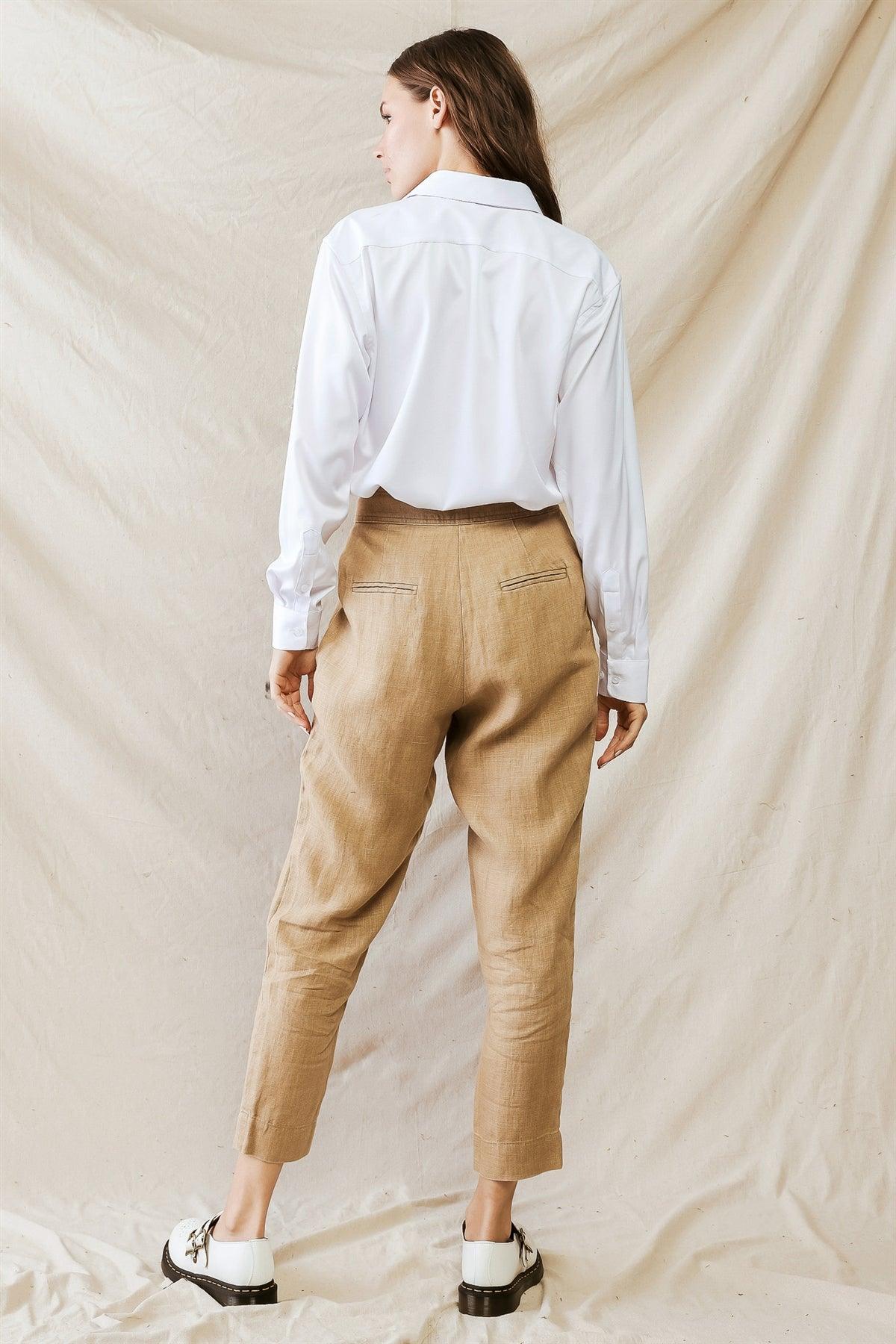 Brown Pleated Wrap High Waist Pants /1-2-2-1