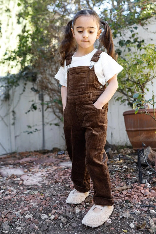 Toddler Girls Dark Brown Cotton Velvet Overall /1-2-2-1 - Tasha Apparel Wholesale