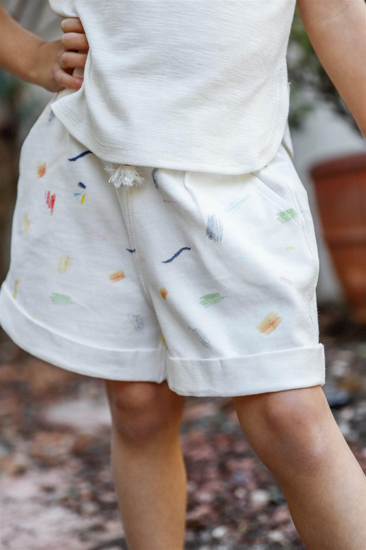 Toddler Girls Off-White "Pencil" Print Detail Cotton Shorts /1-2-2-1 - Tasha Apparel Wholesale