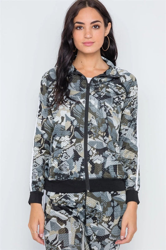 Grey Olive Mesh Active Two Piece Legging Jacket Set /5 - Tasha Apparel Wholesale