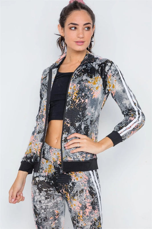 Black Mesh Multi Active Two Piece Legging Jacket Set /5 - Tasha Apparel Wholesale