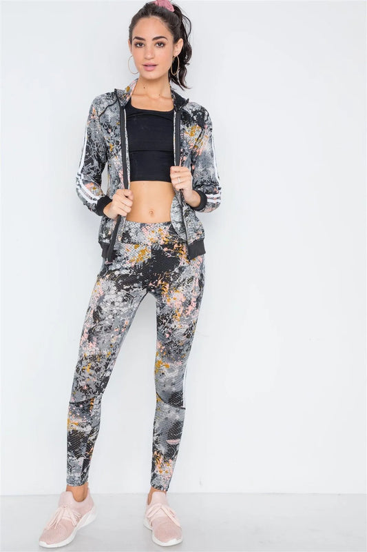Black Mesh Multi Active Two Piece Legging Jacket Set /6 - Tasha Apparel Wholesale