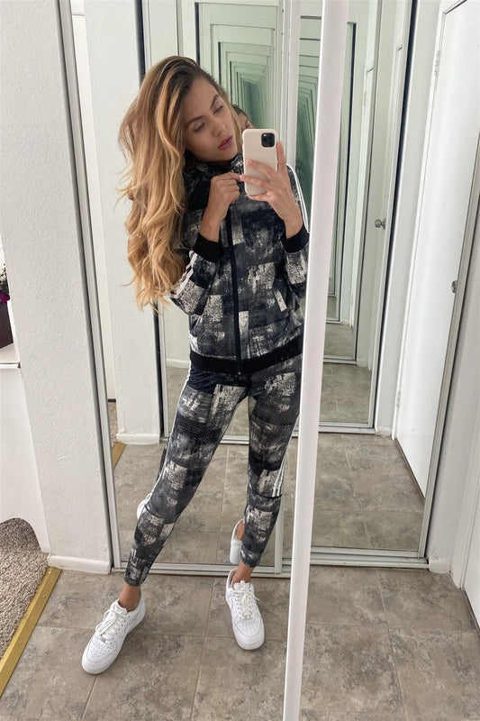 Black Mesh Active Two Piece Legging Jacket Set /3-3 - Tasha Apparel Wholesale