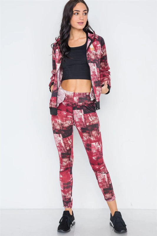 Wine Mesh Active Two Piece Legging Jacket Set /5 - Tasha Apparel Wholesale