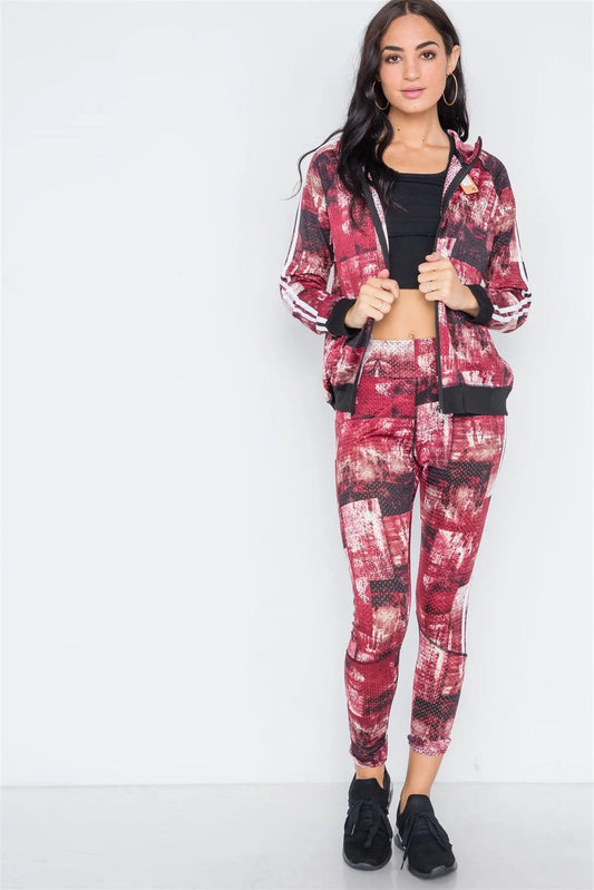 Wine Mesh Active Two Piece Legging Jacket Set /6 - Tasha Apparel Wholesale