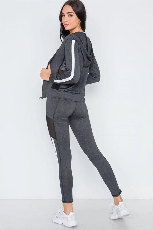 Charcoal Grey Active Two Piece Legging Jacket Set /4-3 - Tasha Apparel Wholesale