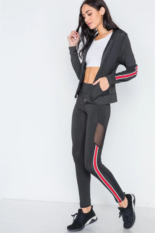 Black Active Two Piece Legging Jacket Set /3-3 - Tasha Apparel Wholesale