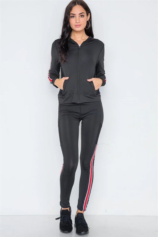Black Active Two Piece Legging Jacket Set /4-3 - Tasha Apparel Wholesale