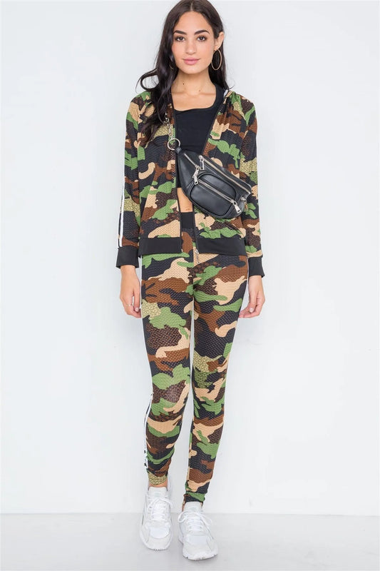 Camel Camouflage Sporty Two Piece Pants Jacket Set /6 - Tasha Apparel Wholesale
