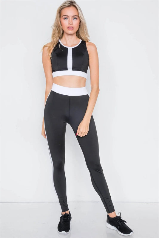 Black & White Athletic Sports Bra & Legging Set /2-2-2 - Tasha Apparel Wholesale