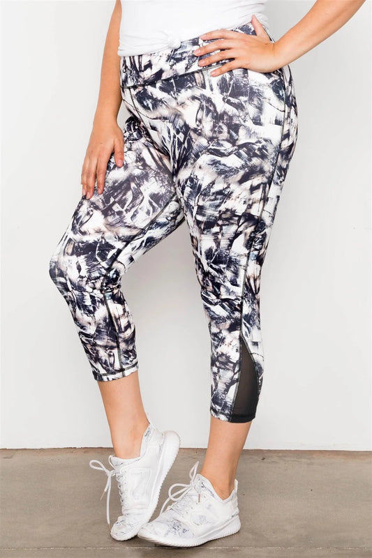 Plus Size Active Athletic Mid Rise Abstract Mesh Leggings / 3-3 - Tasha Apparel Wholesale