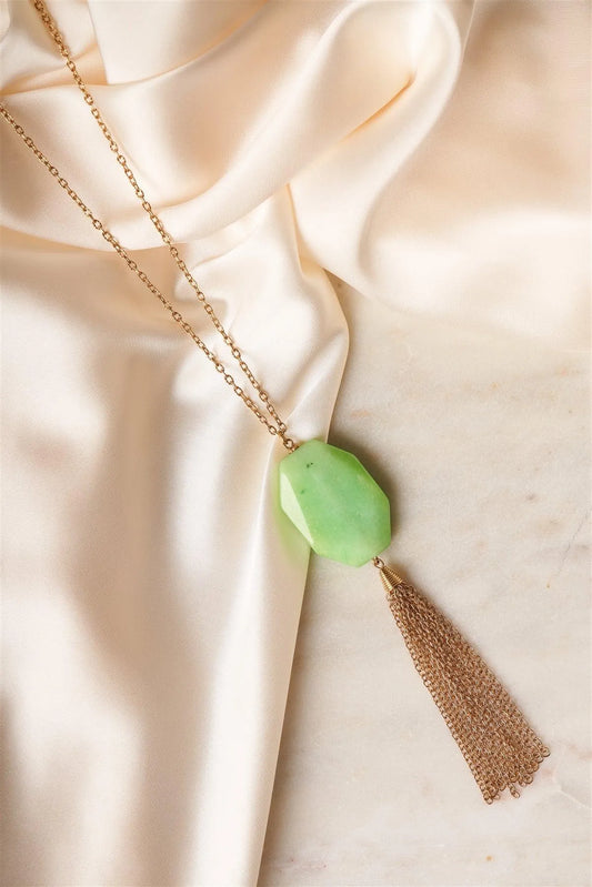 Sea Green Dashing Tassel Pendant Necklace - Tasha Apparel Wholesale