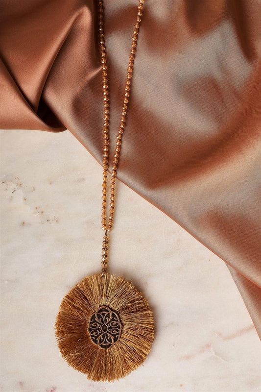Brown Etched Tassel Pendant Necklace /1 Piece - Tasha Apparel Wholesale